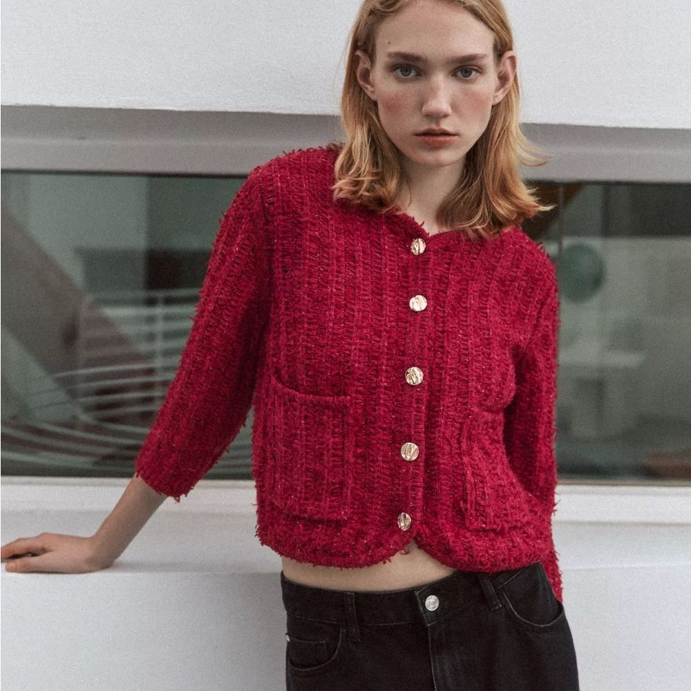 ZARA 3/4 LENGTH SLEEVE KNIT CARDIGAN - Picture 4 of 6